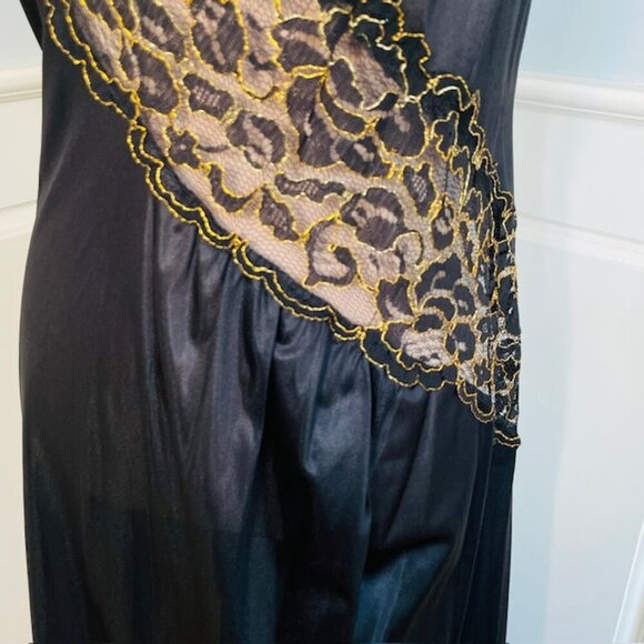Colesce Collection Vintage 80s Black Gold Sheer Lace Lingerie Maxi Slip Dress 1X - Picture 8 of 12